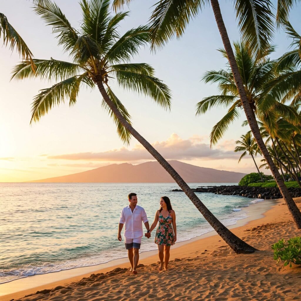 Beach Couple Maui Sunset