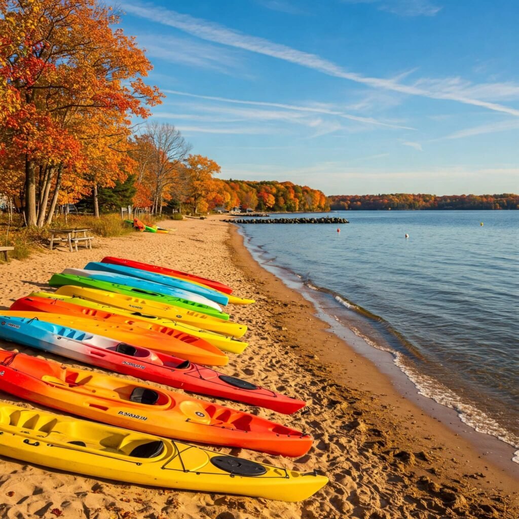 Colorful Kayaks Fall Beach