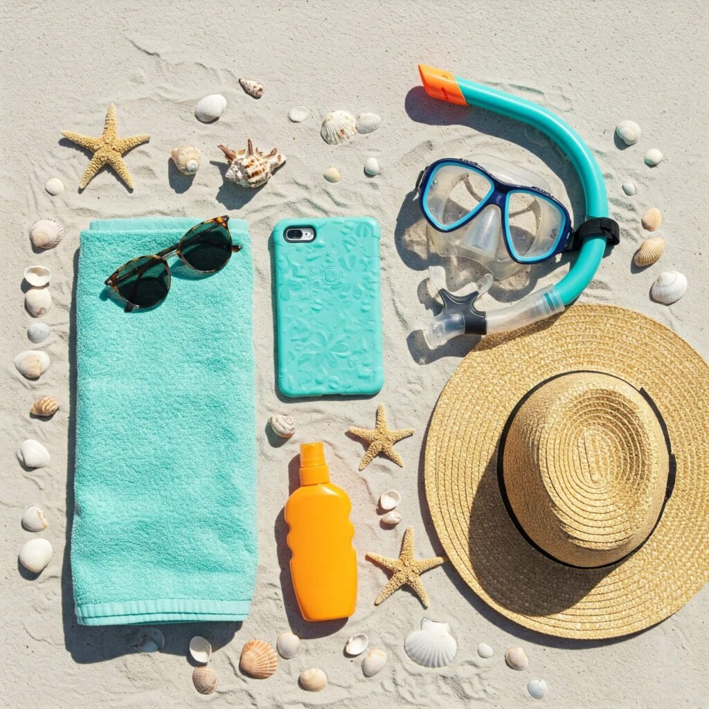 Beach Travel Essentials Flat Lay
