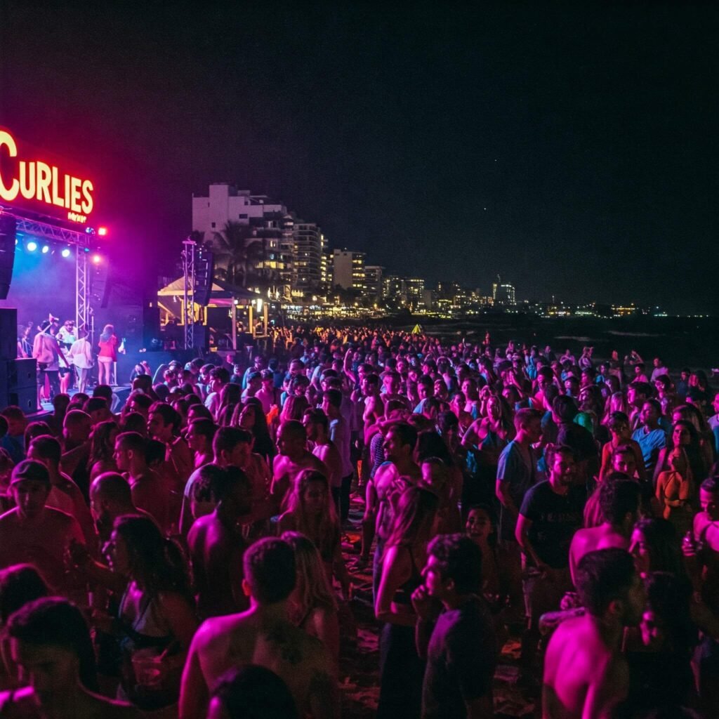 Curlies Nightlife: Neon Lights and Beach Party
