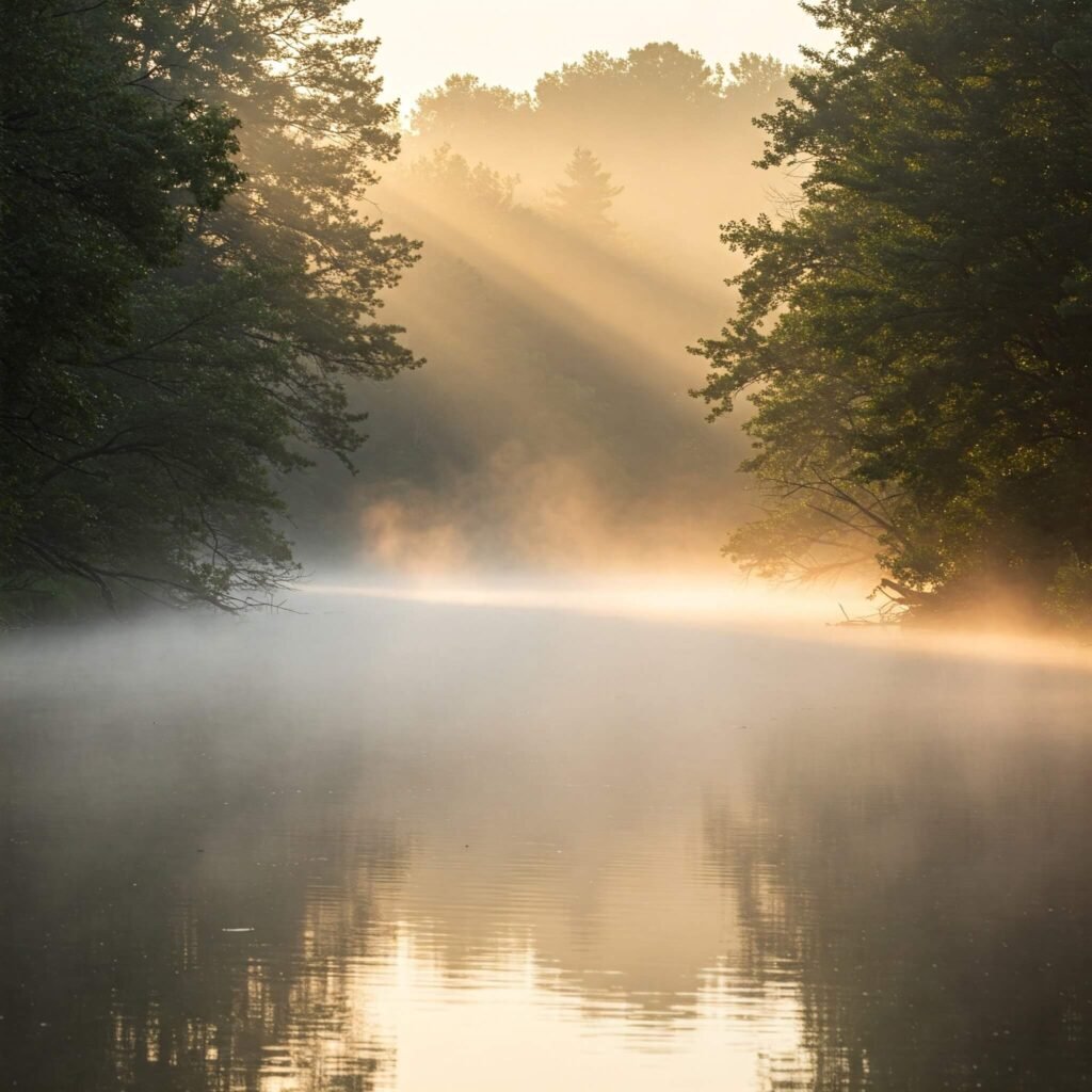 Misty River: Tranquil Forest Scene