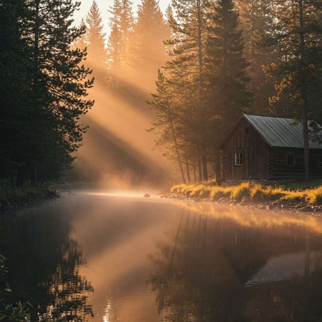Riverside Cabin Retreat: Tranquil Scene