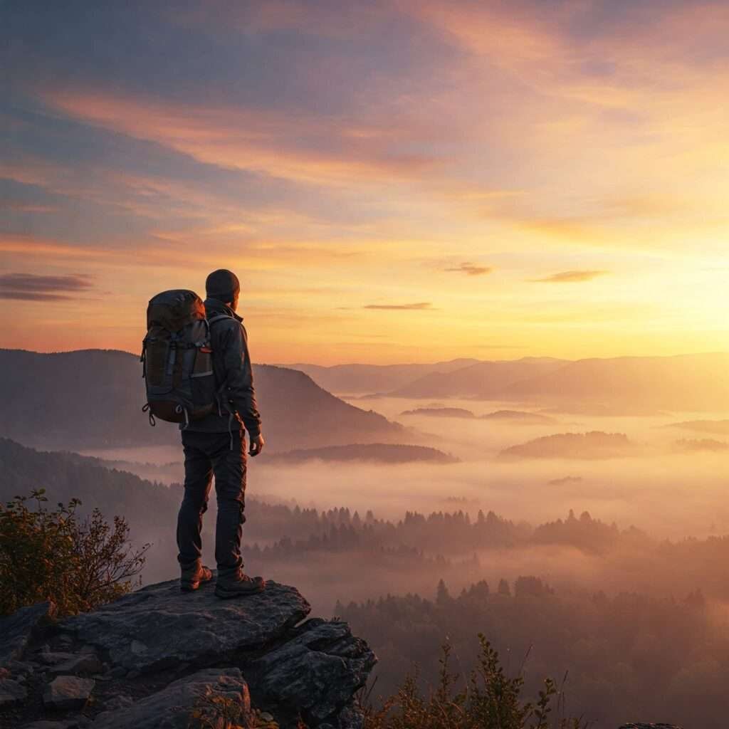 Lone Hiker at Misty Valley