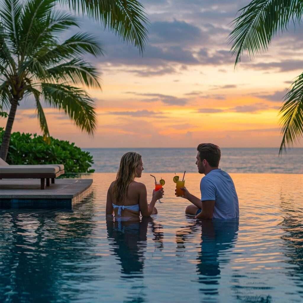 Romantic Sunset by the Infinity Pool