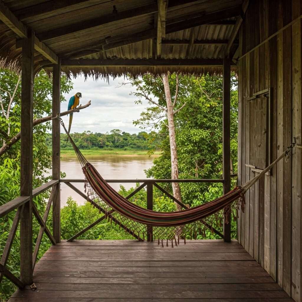 Amazon Cabana with Hammock & Macaw