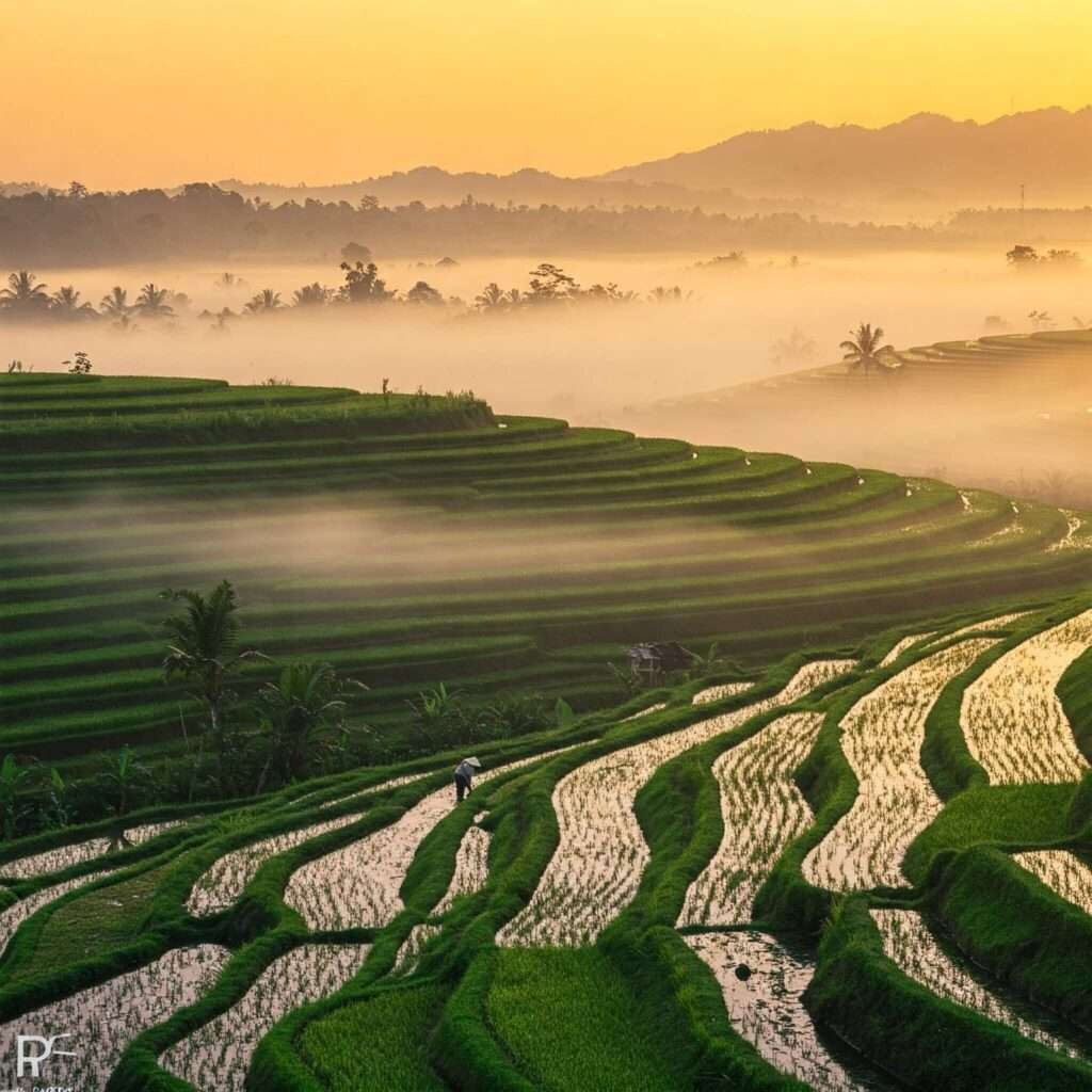 Tegalalang Rice Terrace Sunrise: Mist & Farmer