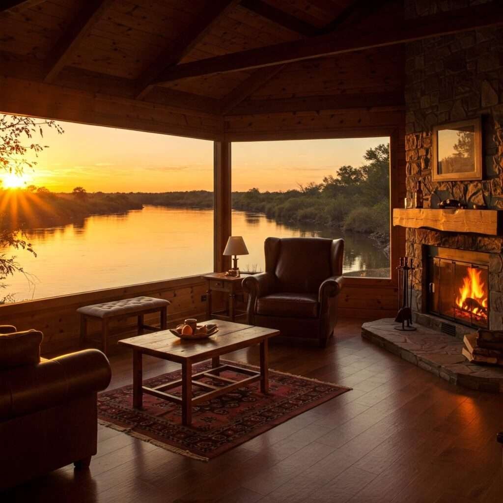 Cozy Riverside Lodge: Sunset View