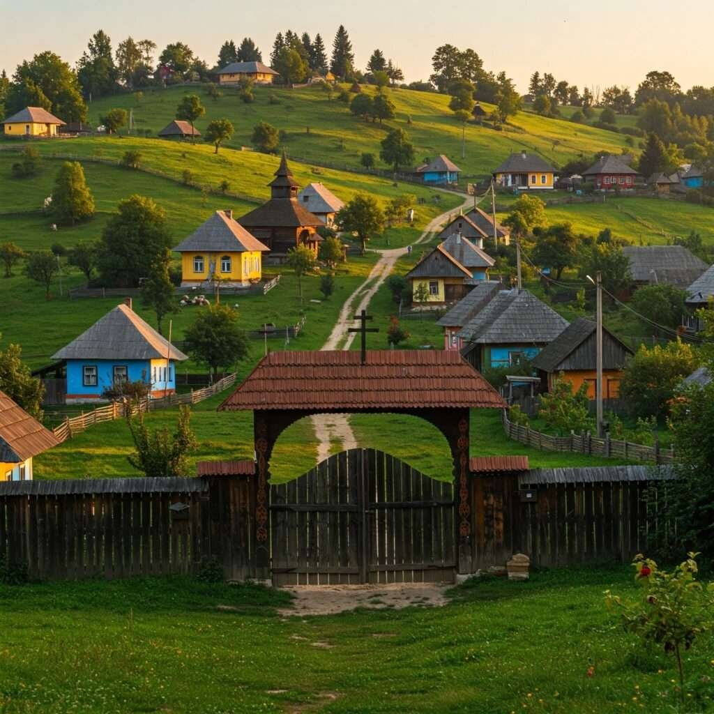 Colorful Maramureș Village with Wooden Gates