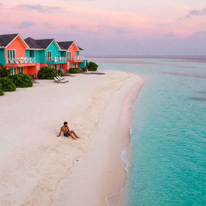 Maldives Sunset Beach with Budget Guesthouse