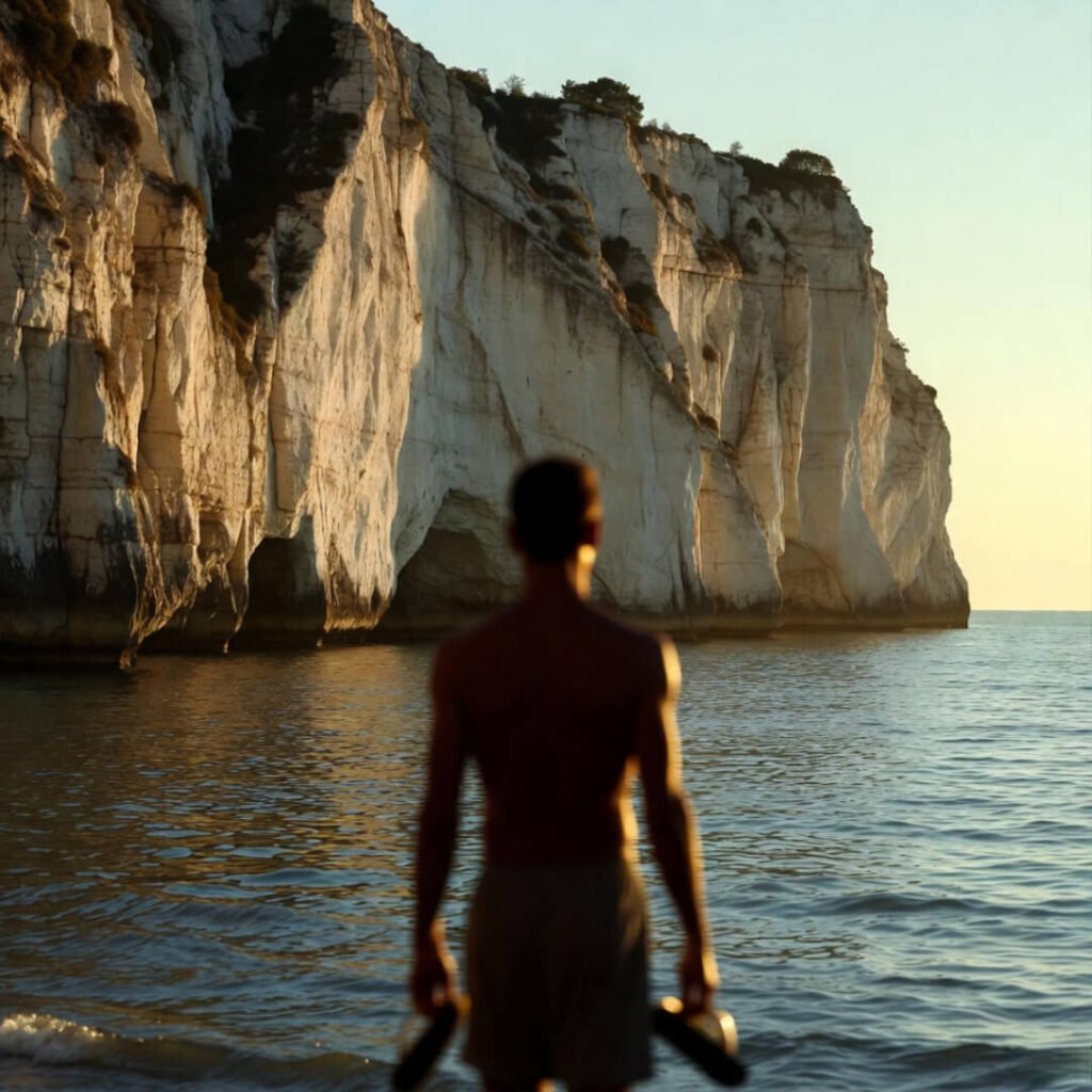 Macro spiral seashell in damp sand beside accidental big-toe print