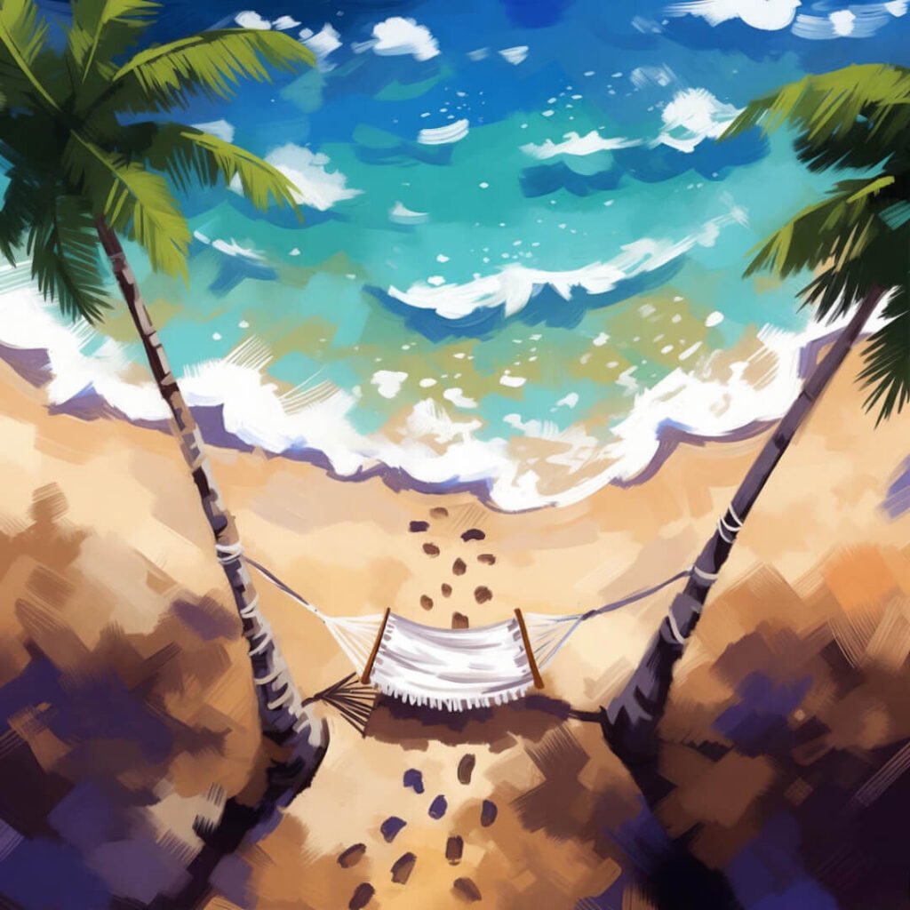 Overhead Riviera Maya hammock with clumsy footprints