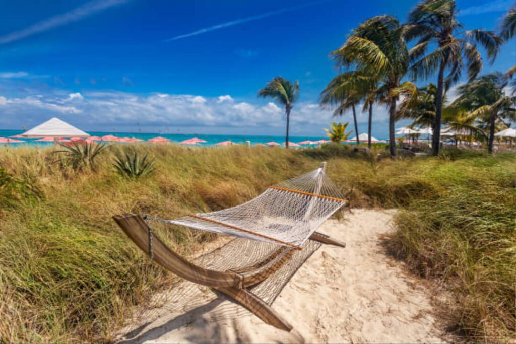 Hammock spot on Grace Bay, perfect for romantic beach destinations with easy spring break energy.