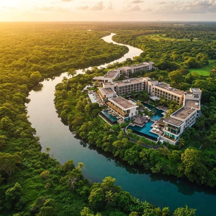 Luxurious Riverside Resort Aerial View