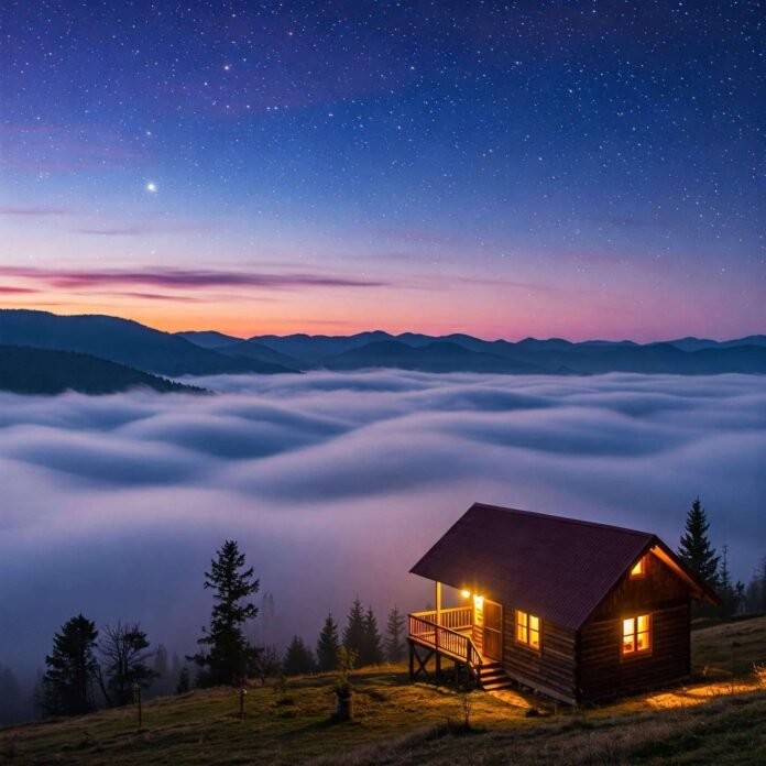 Misty Mountain Cabin at Dawn