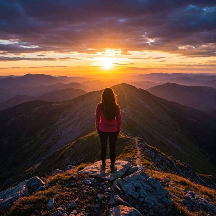 Hiker Sunset Mountain Peak Adventure Hiker Sunset Mountain Peak Adventure