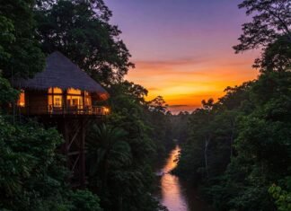 Where Adventure Meets Comfort: Best Jungle Stays to Book Now Jungle Retreat at Dusk: Treehouse & Sunset Reflection
