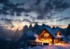 Breathtaking Mountain Stays That Will Leave You Speechless Twilight cabin with hot tub overlooking snowy peaks.