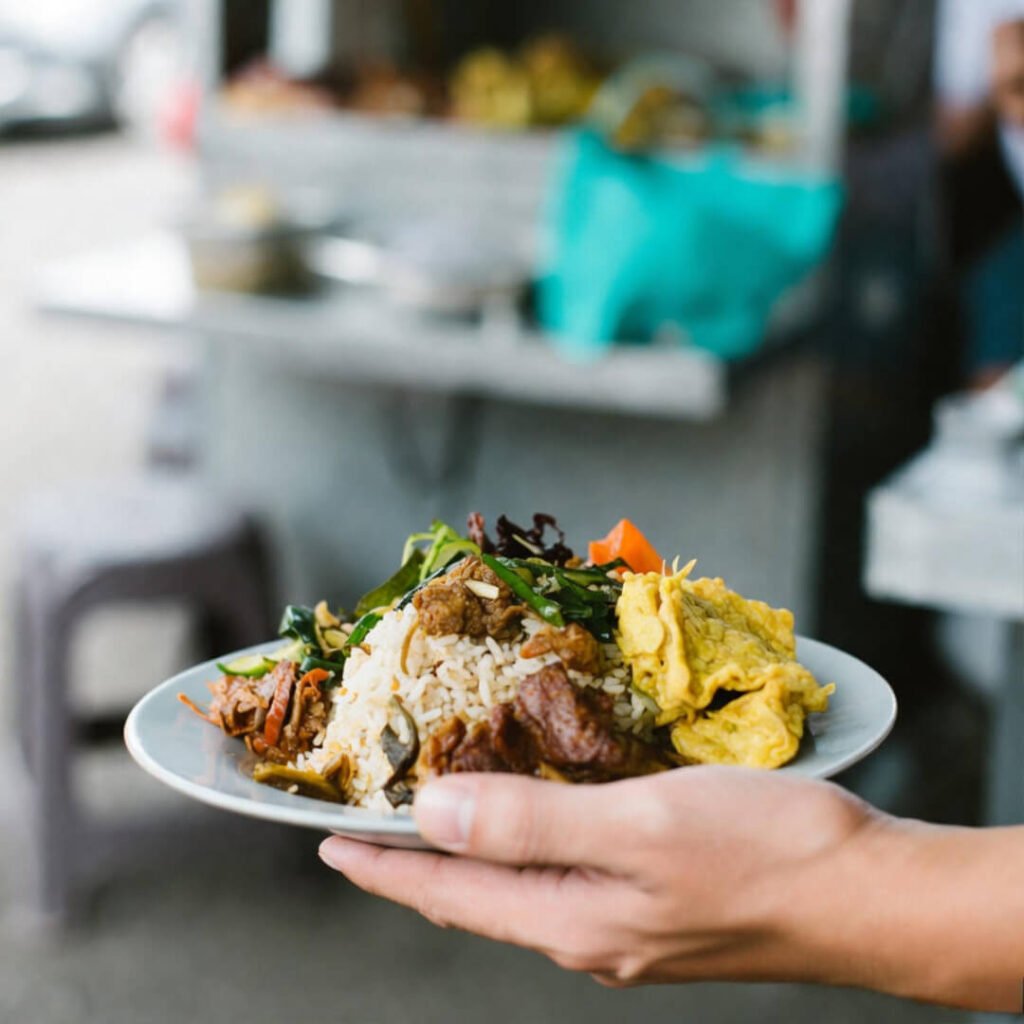 Low view from pool edge overlooking rice fields.
