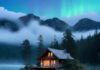 Top Mountain Retreats Where You Can Stay and Reconnect with Nature Solitary figure at twilight cabin by misty lake.