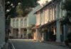 Hidden Treasures in Singapore: 7 Must-Visit Secret Spots Beyond the Usual a quiet Singapore backstreet at golden hour—heritage shophouses, leafy trees, soft shadows, one person walking alone.